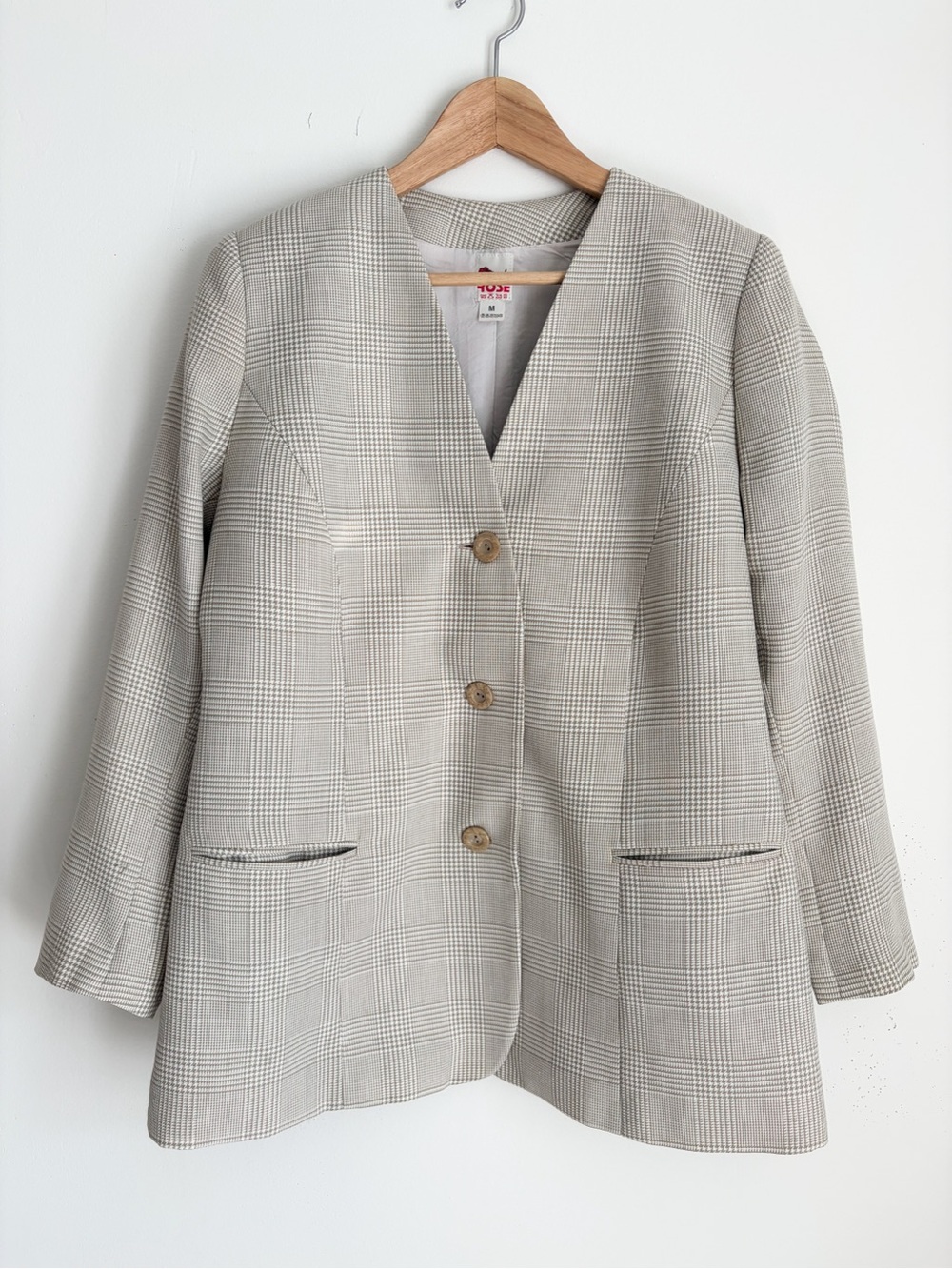 Vintage Beige AGMIR Plaid Blazer, Size M - Made in Europe